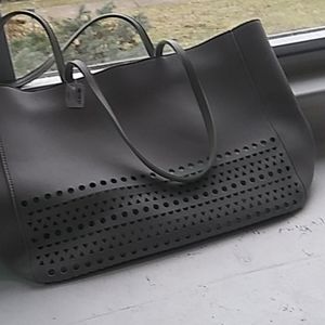 Grey and light green tote bag